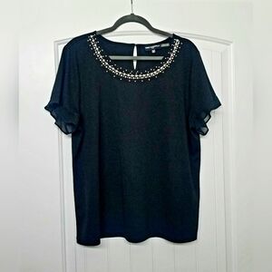 Karl Lagerfeld Paris Black and Pearl Flutter Sleeve Top